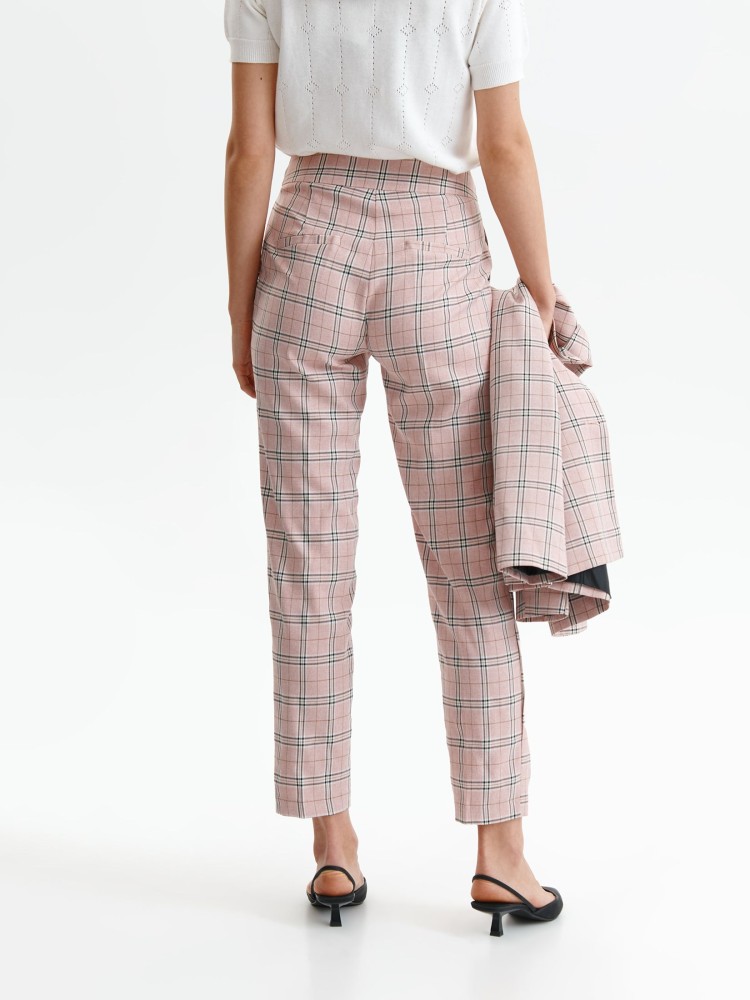 Długie spodnie w kratę, z podwyższonym stanem