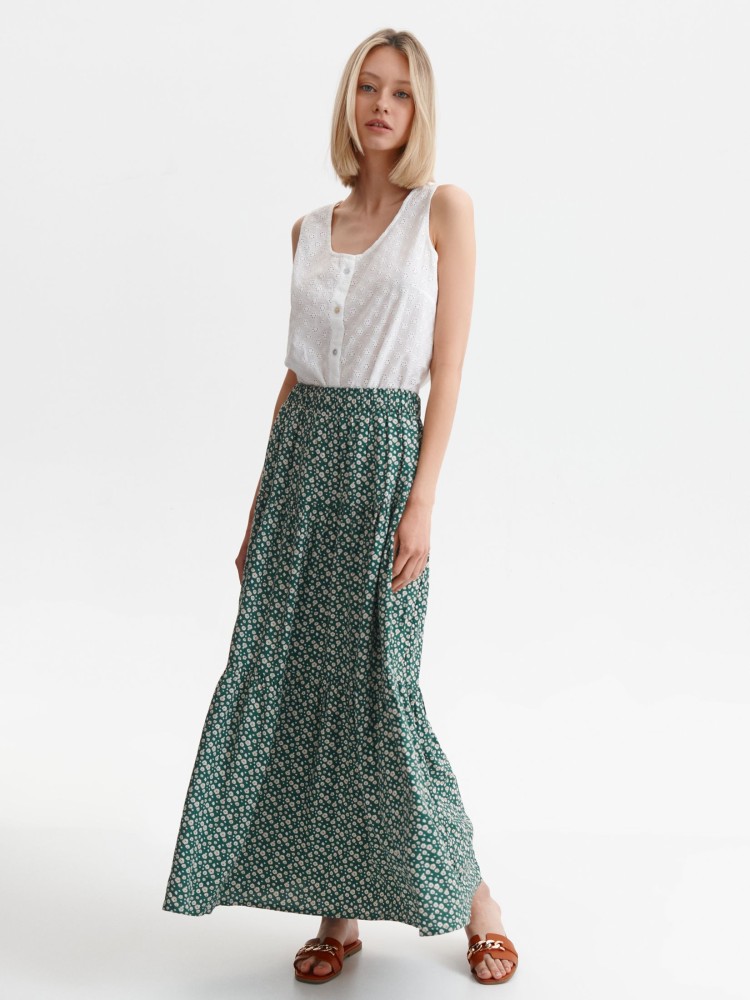 Długa, wzorzysta spódnica z marszczeniami