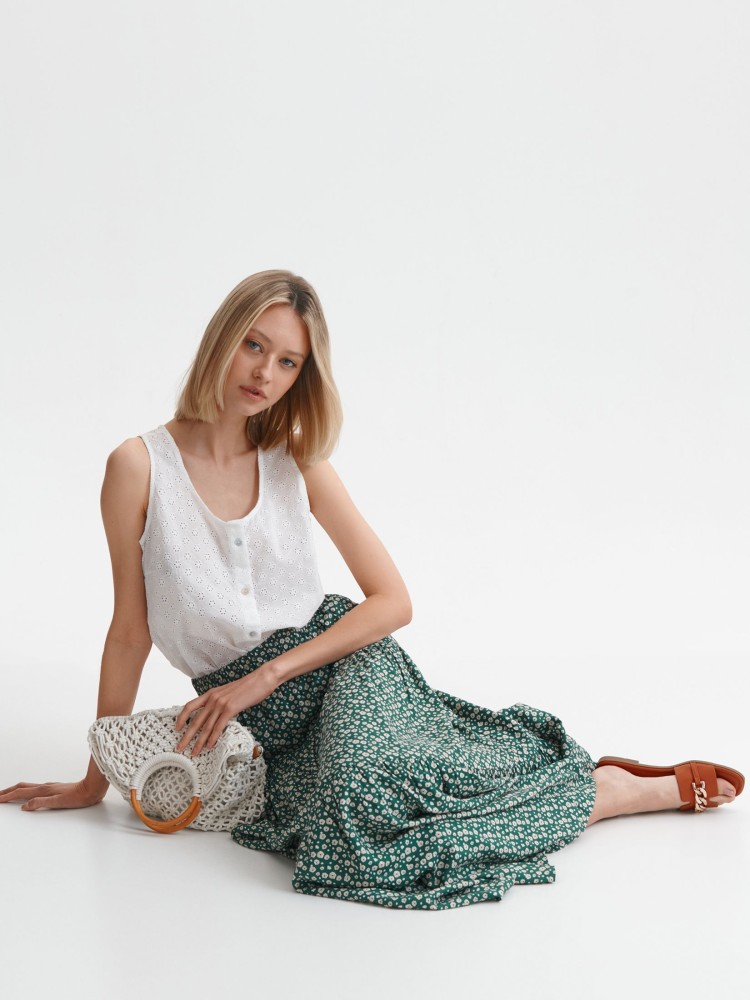 Długa, wzorzysta spódnica z marszczeniami