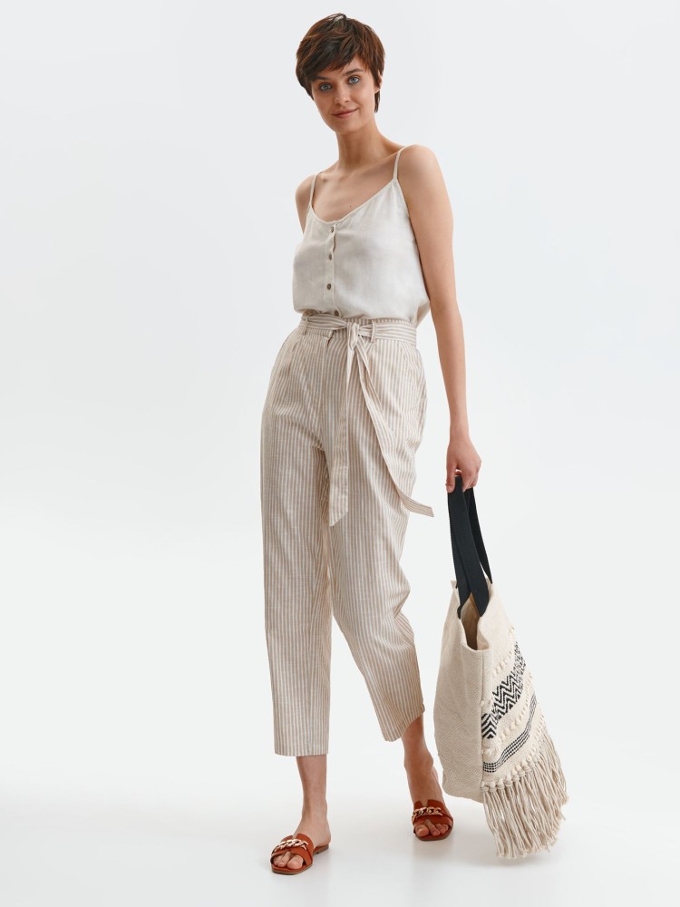 Bawełniane spodnie damskie z wiązaniem