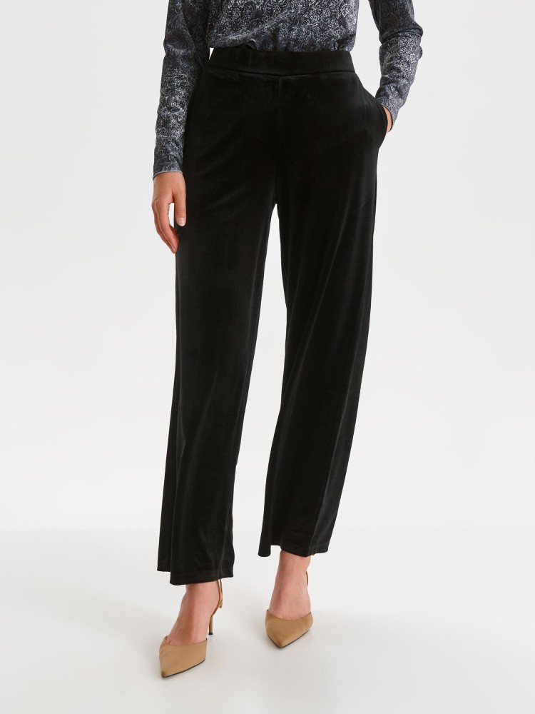 Welurowe spodnie z szerokimi nogawkami