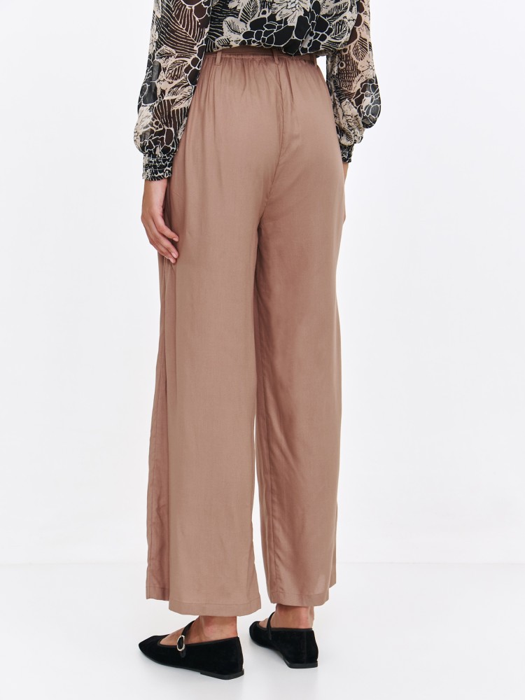 Brązowe wiskozowe spodnie z wiązaniem 