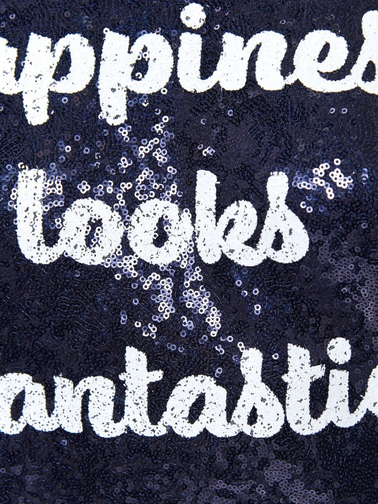 Wieczorowa cekinowa sukienka z napisami