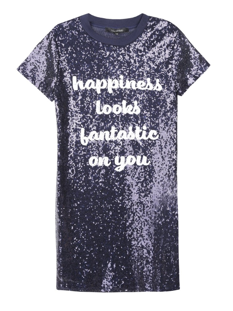 Wieczorowa cekinowa sukienka z napisami