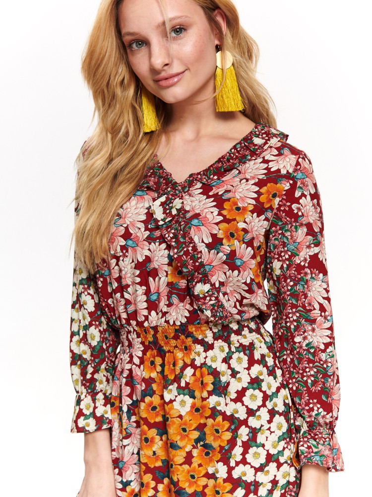 Sukienka maxi w kwiatowy wzór zdobiona falbaną