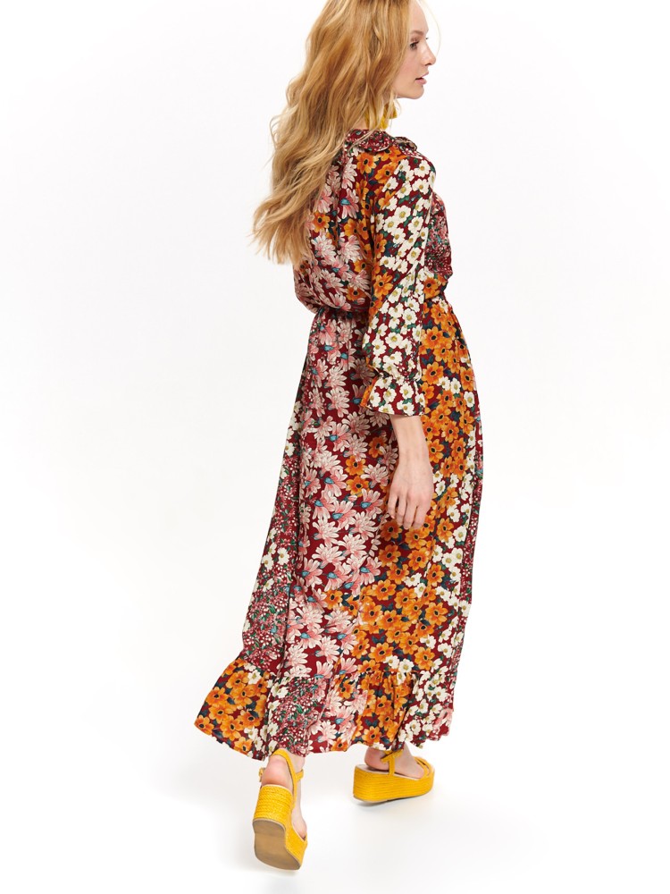 Sukienka maxi w kwiatowy wzór zdobiona falbaną