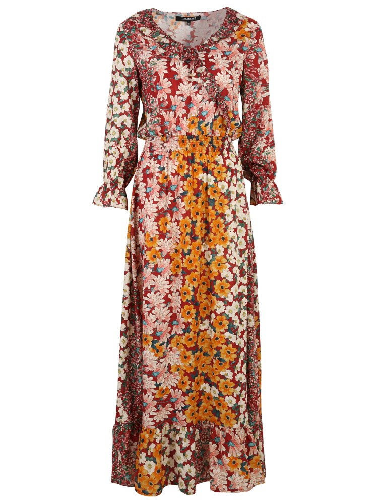 Sukienka maxi w kwiatowy wzór zdobiona falbaną