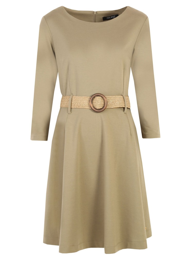 Dzianinowa sukienka fit & flare z plecionym paskiem