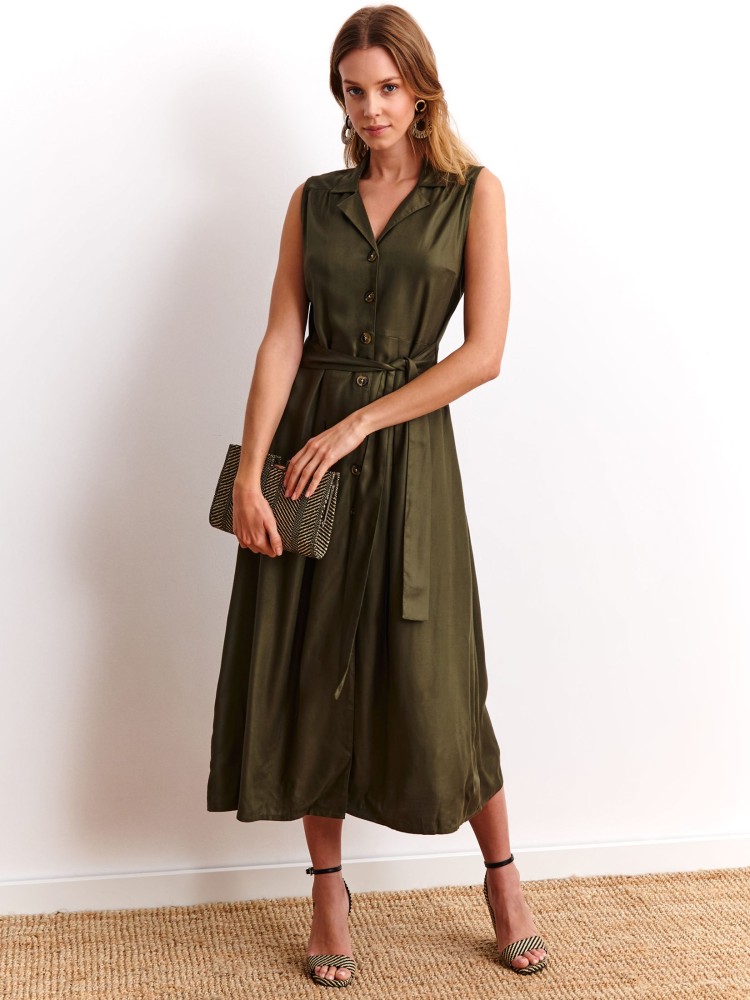 Sukienka khaki z odkrytymi ramionami