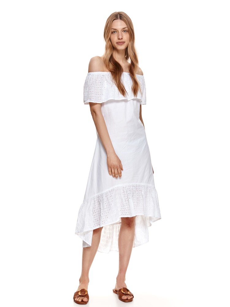 Bawełniana sukienka z asymetrycznym dołem i haftem richelieu