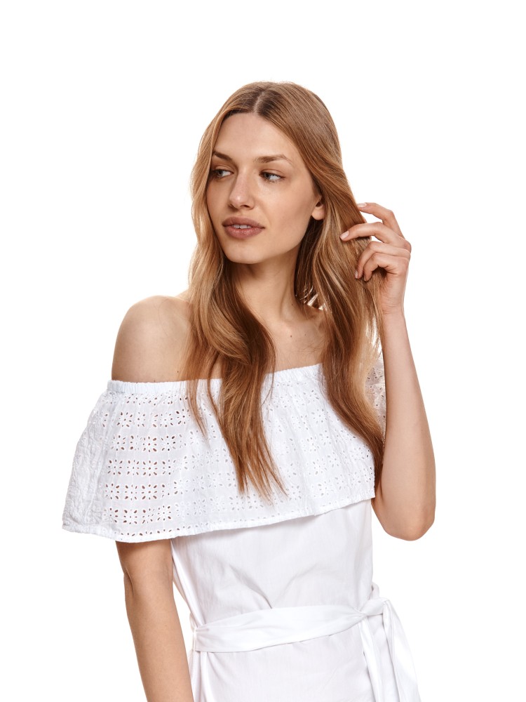 Bawełniana sukienka z asymetrycznym dołem i haftem richelieu