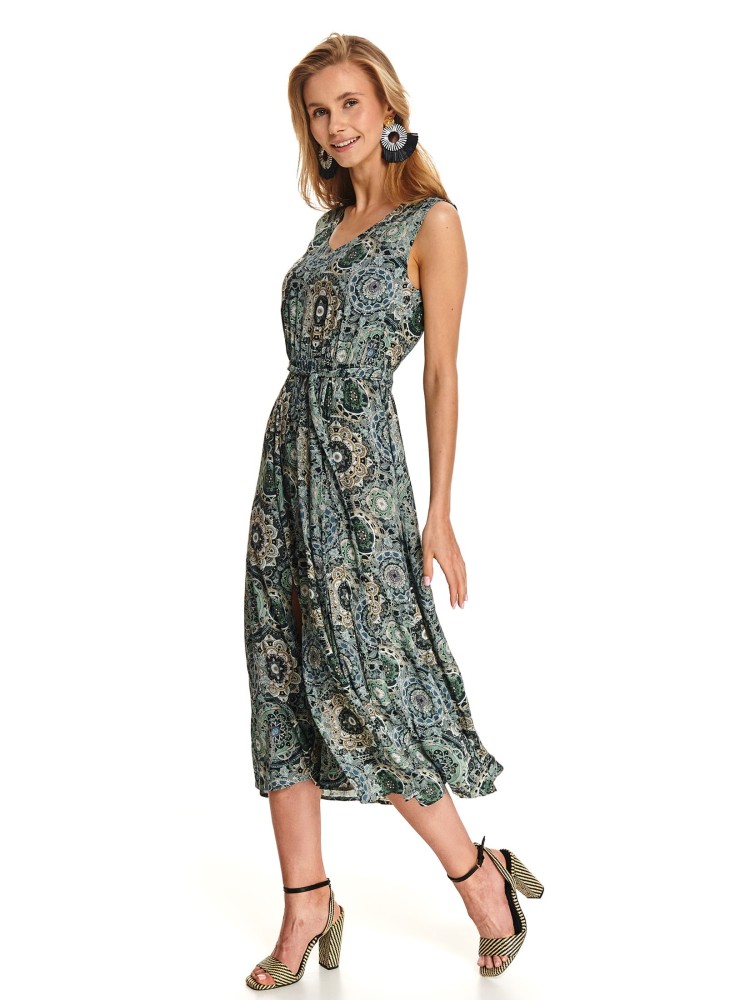 Długa sukienka w stylu boho w print z rozcięciami po bokach