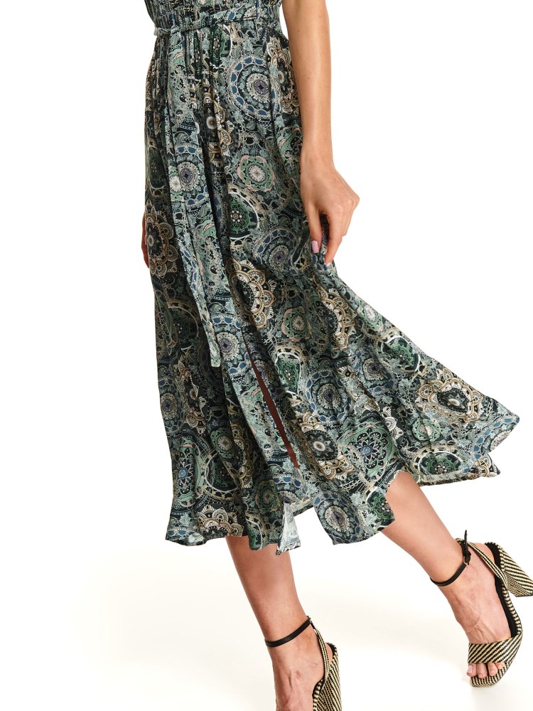 Długa sukienka w stylu boho w print z rozcięciami po bokach