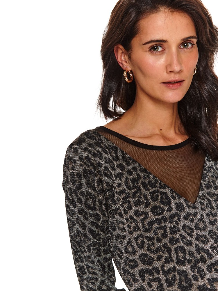 Sukienka w panterkę z łączonych materiałów