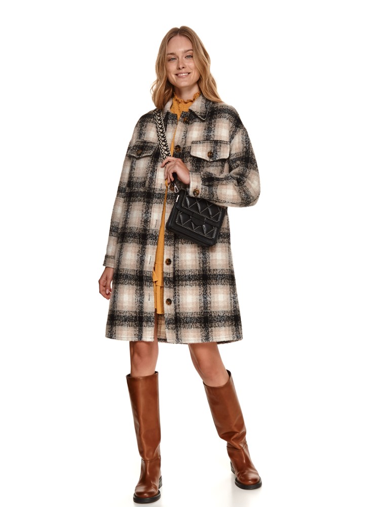 Sukienka ze stójką i falbanami z tkaniny plumeti