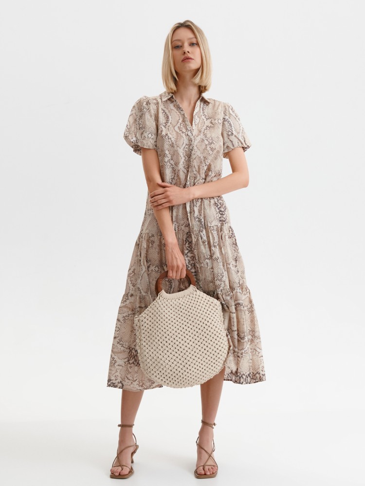 Sukienka w wężowy print z bufiastymi rękawami