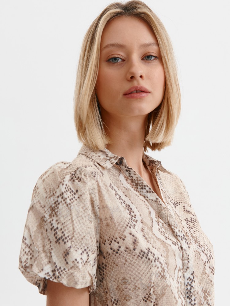 Sukienka w wężowy print z bufiastymi rękawami