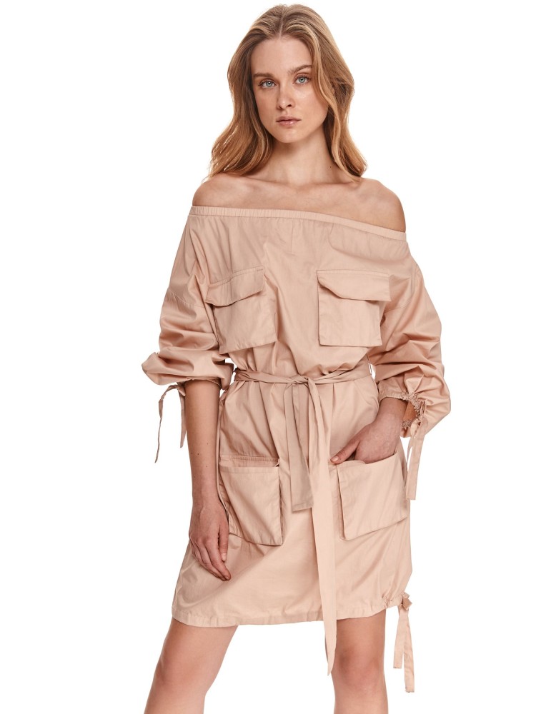 Sukienka cold shoulder z wiązaniami i kieszeniami