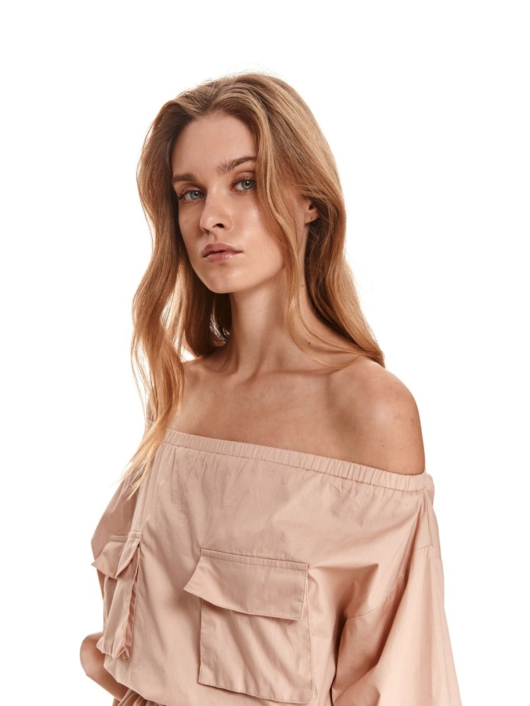 Sukienka cold shoulder z wiązaniami i kieszeniami