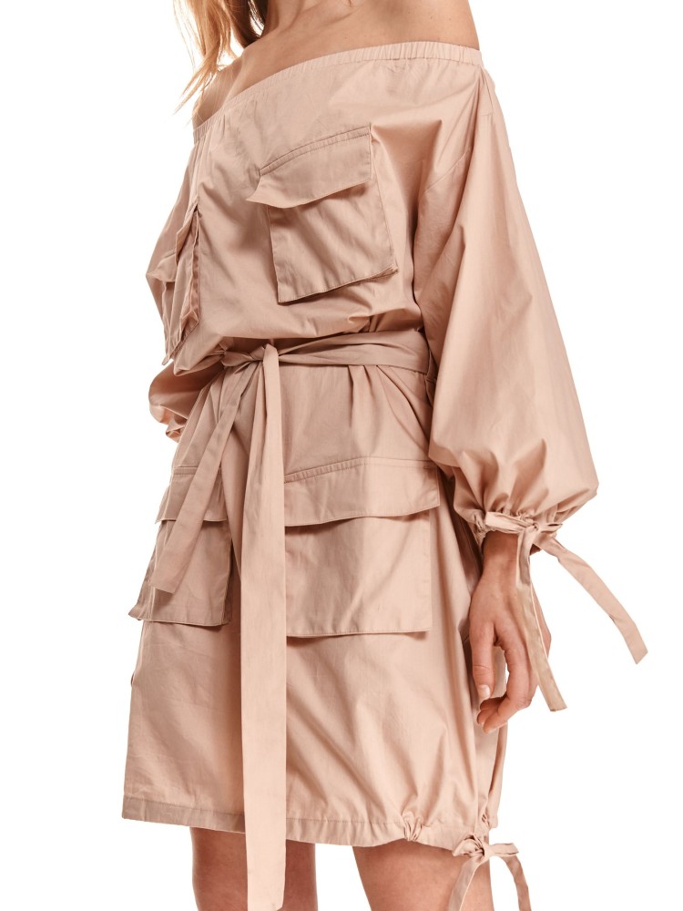 Sukienka cold shoulder z wiązaniami i kieszeniami