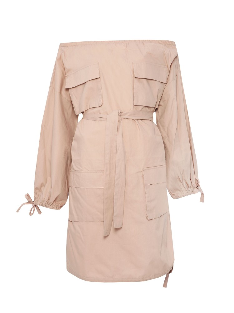 Sukienka cold shoulder z wiązaniami i kieszeniami