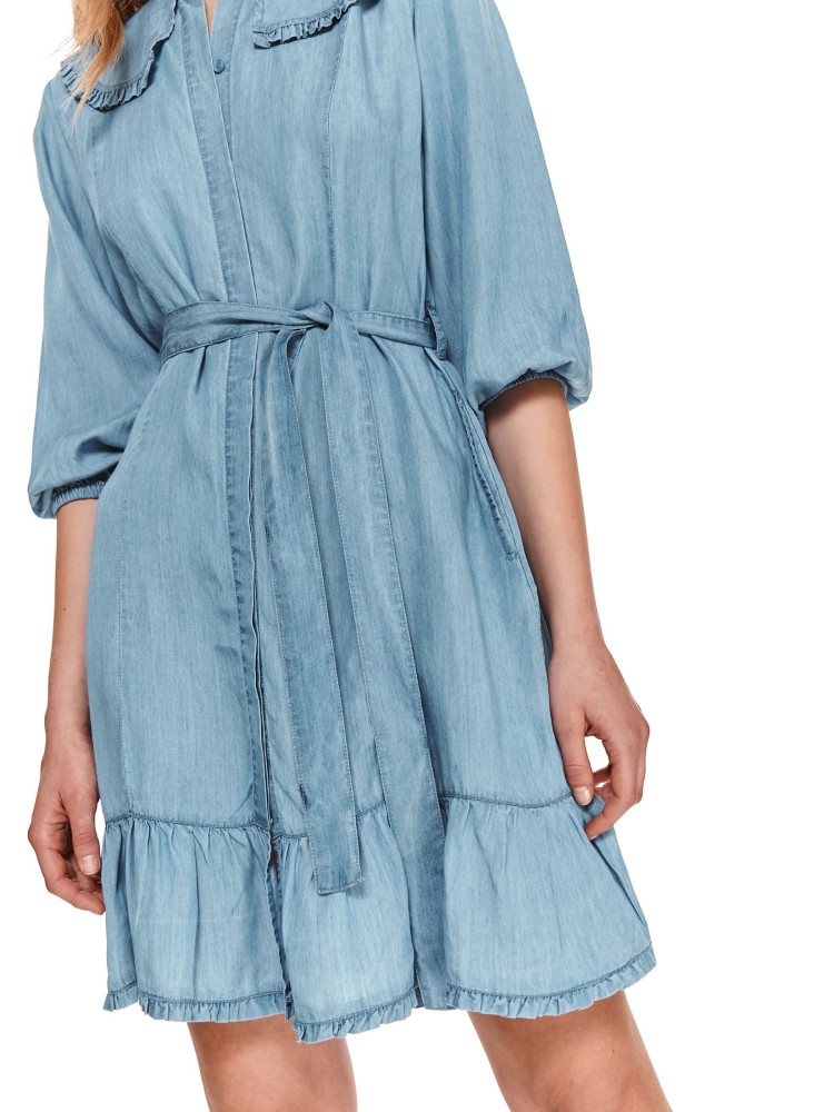 Denimowa sukienka z kołnierzykiem i wiązaniem w talii