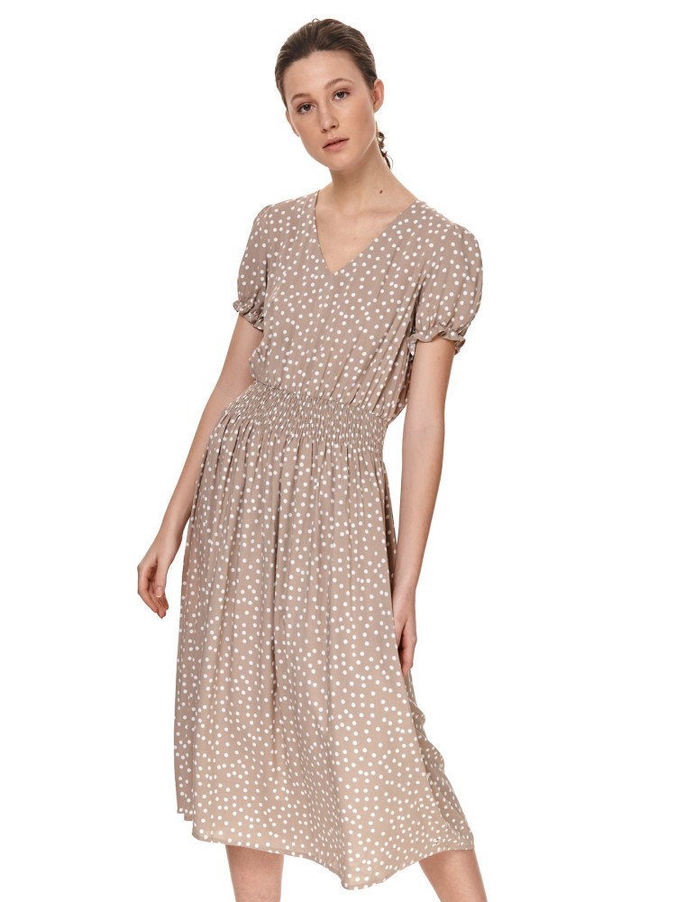 Sukienka midi w grochy, z gumą w pasie