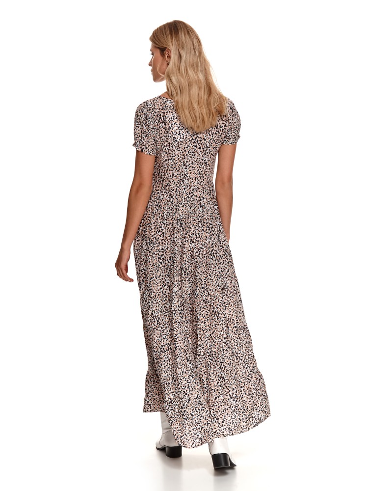 Sukienka maxi z paskiem, w drobny wzór