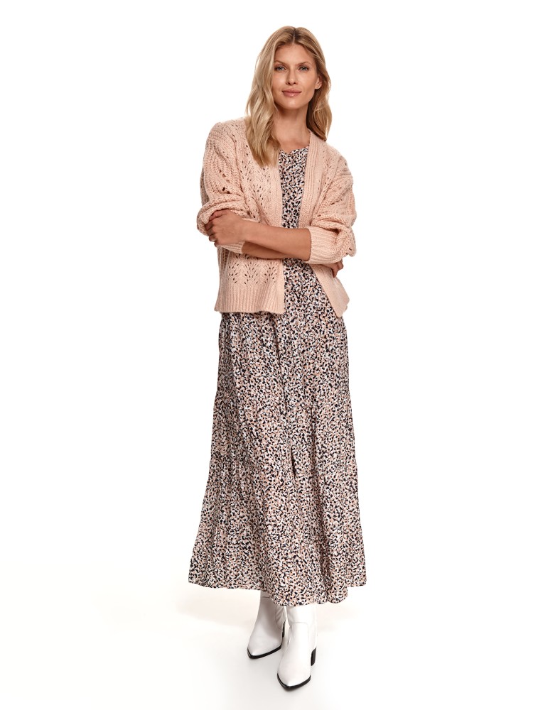 Sukienka maxi z paskiem, w drobny wzór