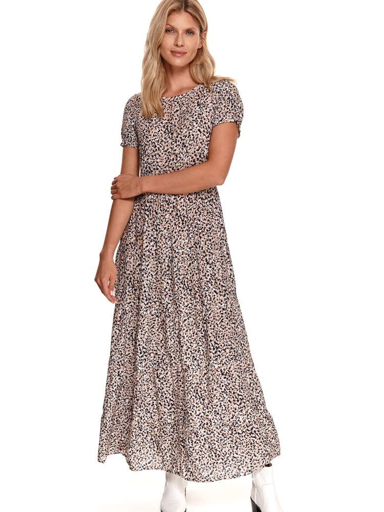 Sukienka maxi z paskiem, w drobny wzór