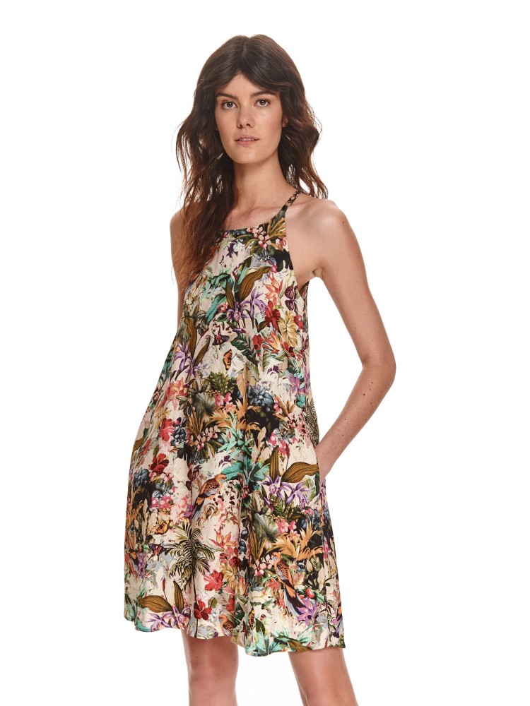 Sukienka z dekoltem halter w kolorowy nadruk