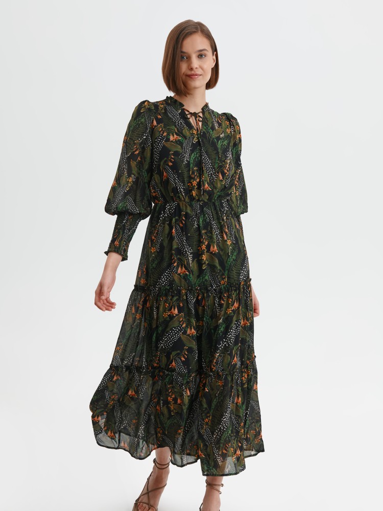 Sukienka maxi z gumkami w rękawach