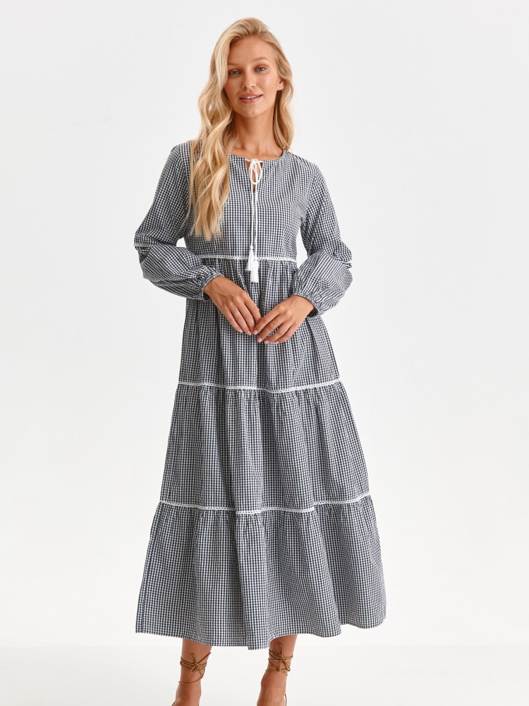 Luźna sukienka maxi w kratkę vichy