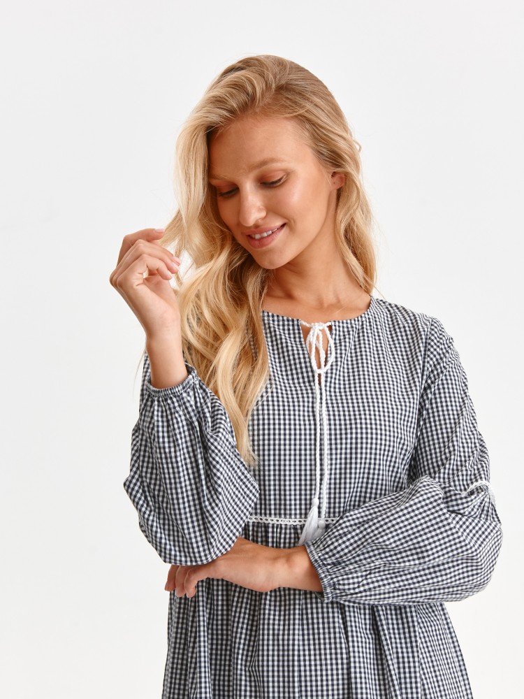 Luźna sukienka maxi w kratkę vichy