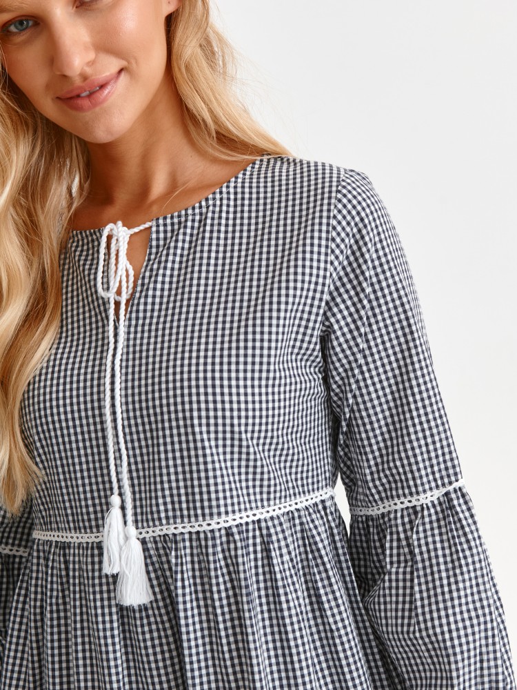 Luźna sukienka maxi w kratkę vichy