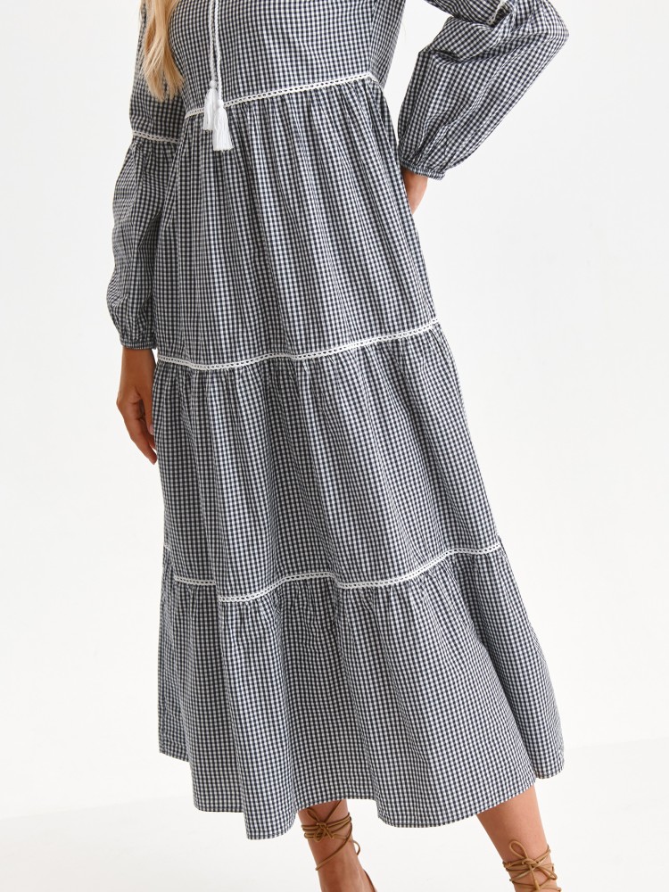 Luźna sukienka maxi w kratkę vichy