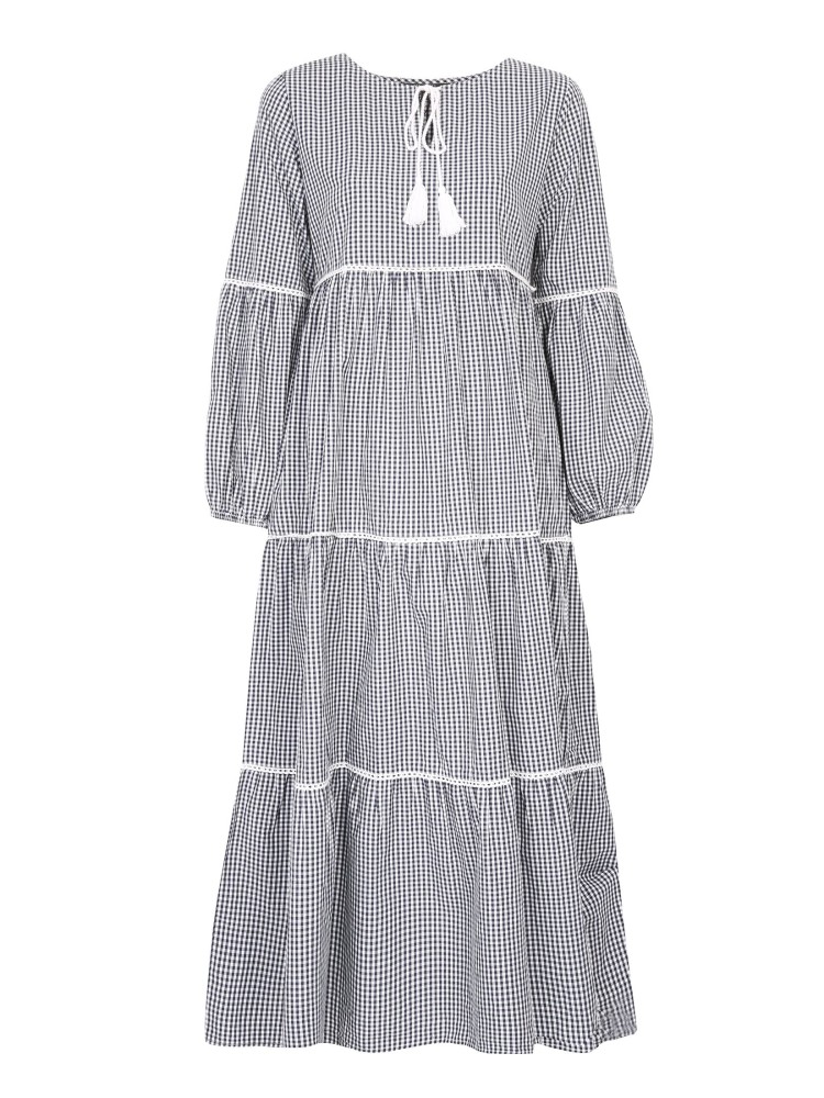 Luźna sukienka maxi w kratkę vichy