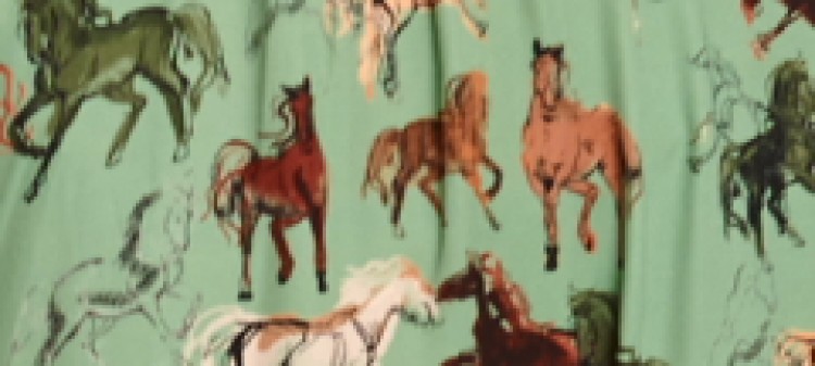 Sukienka maxi z długim rękawem w nadruk w konie