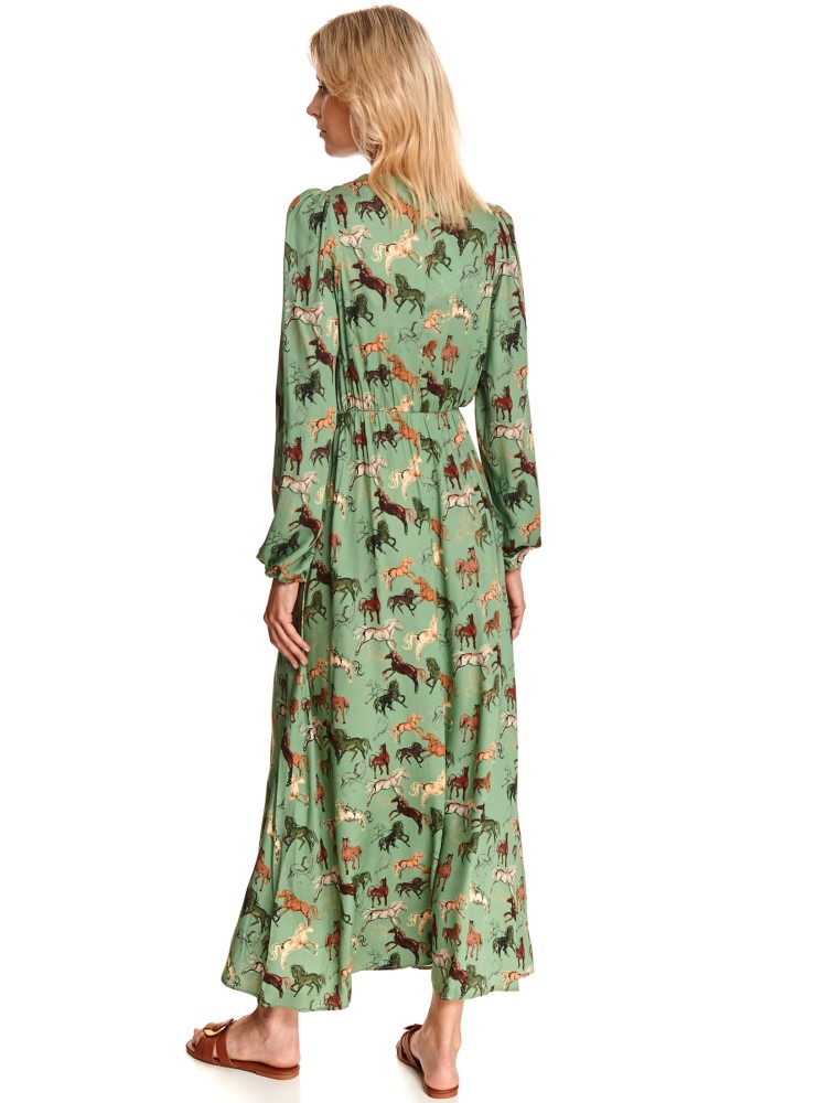 Sukienka maxi z długim rękawem w nadruk w konie