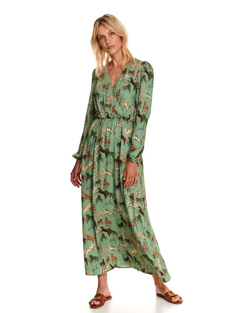 Sukienka maxi z długim rękawem w nadruk w konie