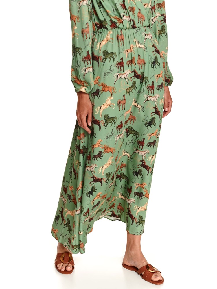Sukienka maxi z długim rękawem w nadruk w konie