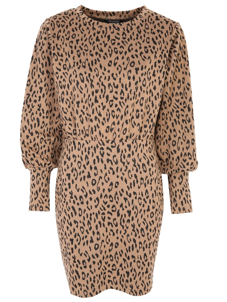 Dzianinowa sukienka mini ze zwierzęcym printem
