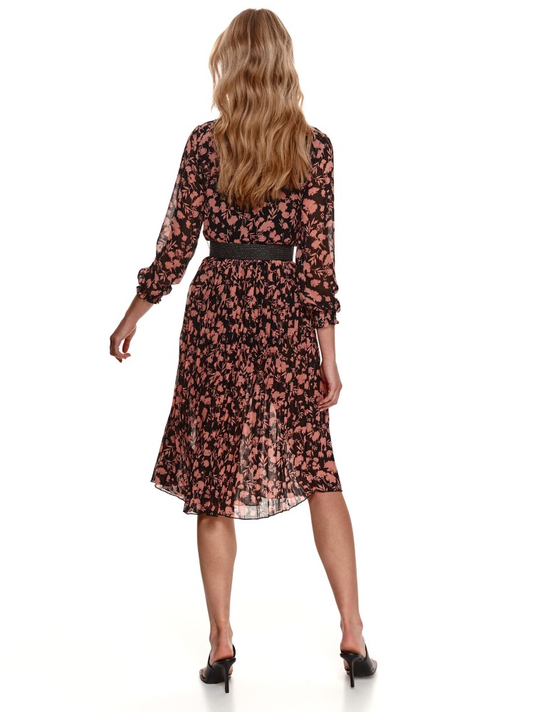 Wzorzysta sukienka midi z wiązaniem przy szyi