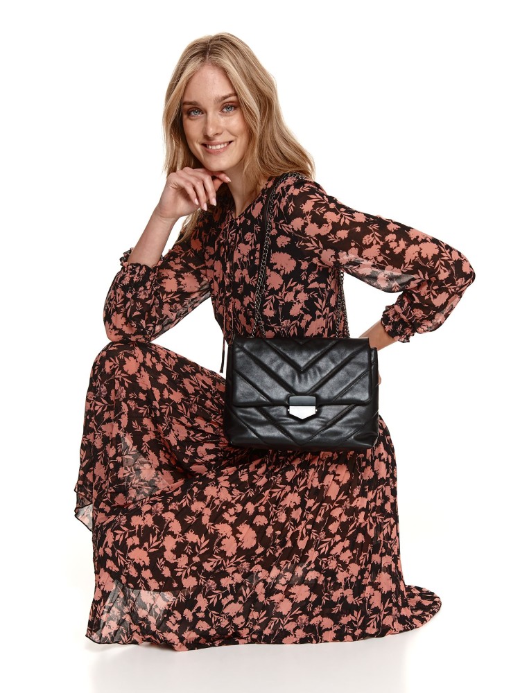 Wzorzysta sukienka midi z wiązaniem przy szyi