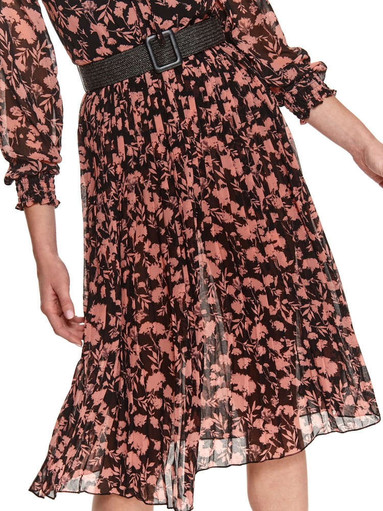 Wzorzysta sukienka midi z wiązaniem przy szyi