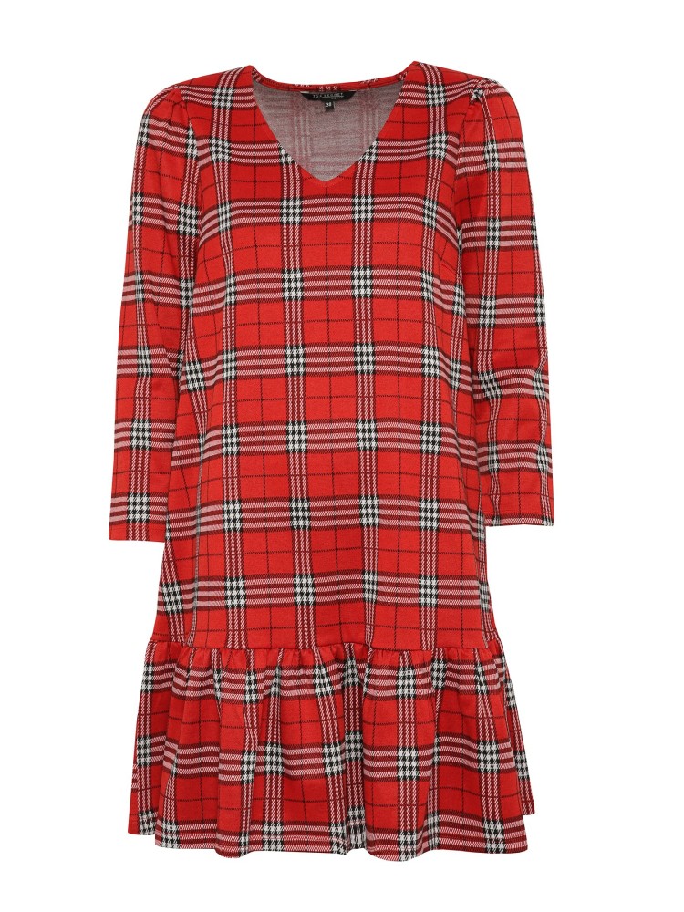 Krótka sukienka w czerwoną kratę