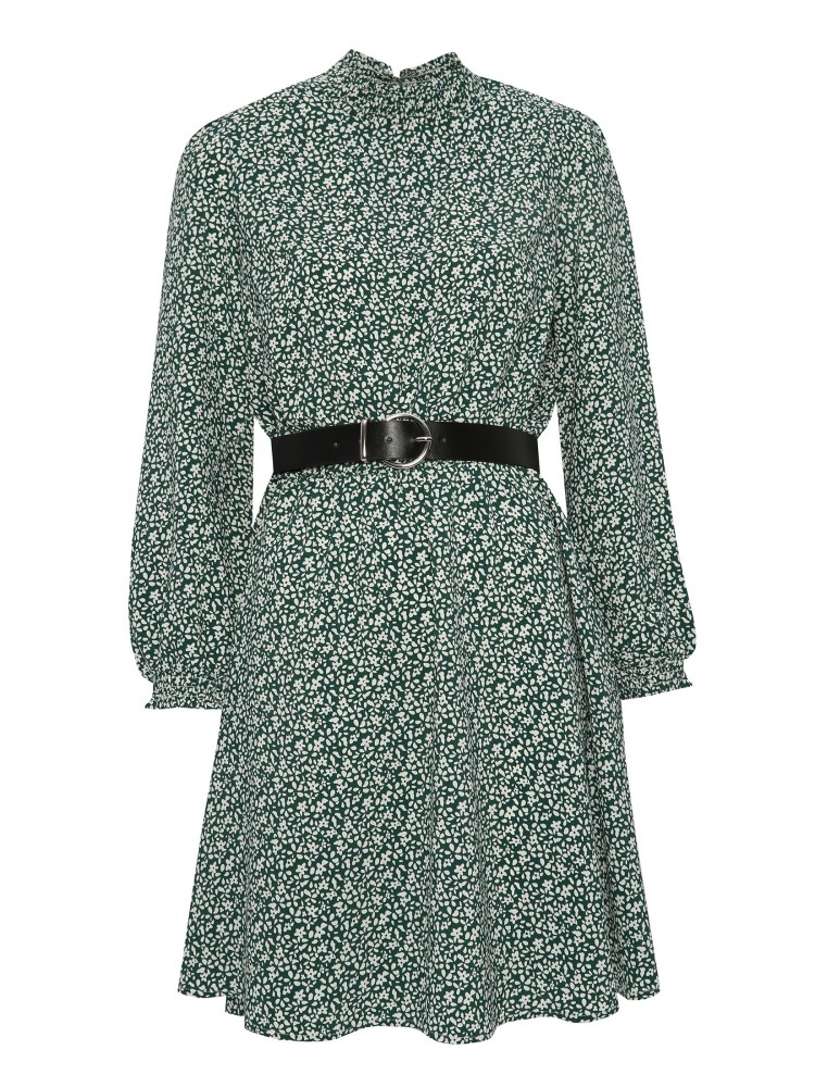 Sukienka damska w drobne kwiaty z paskiem