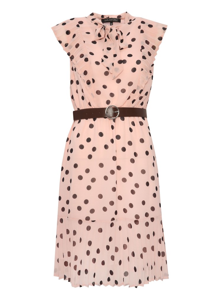 Sukienka damska w grochy z plisowanym dołem