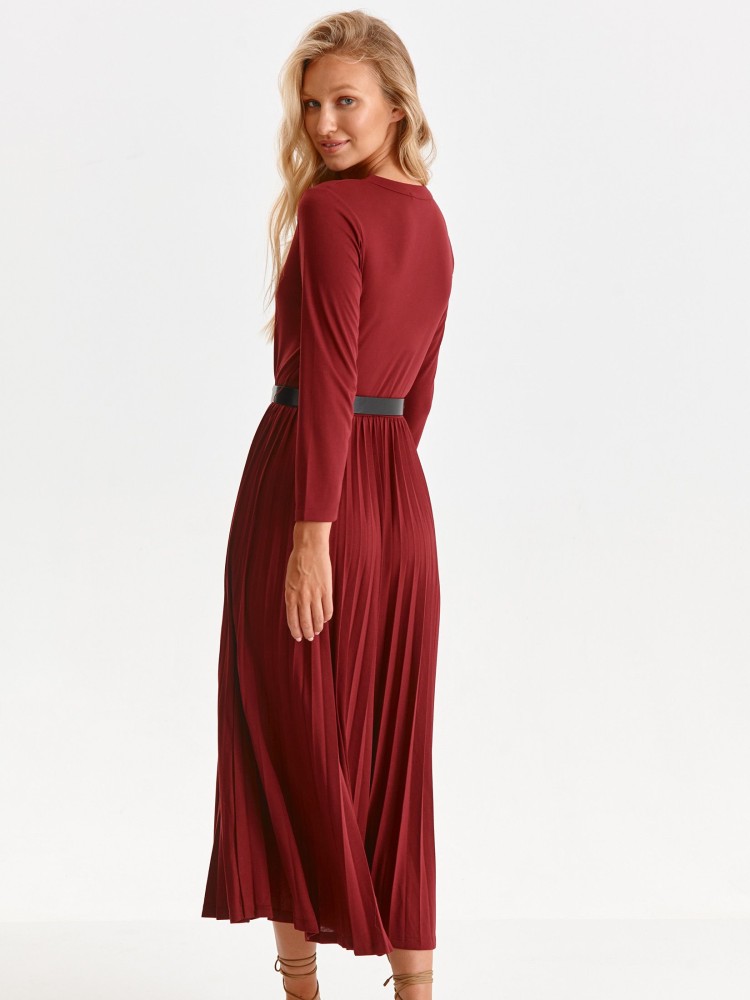 Plisowana sukienka z dekoltem w serek i wiązaniem