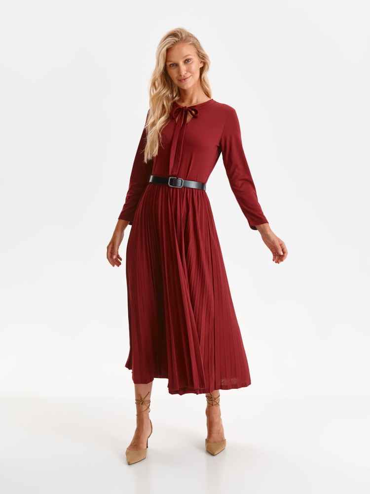 Plisowana sukienka z dekoltem w serek i wiązaniem